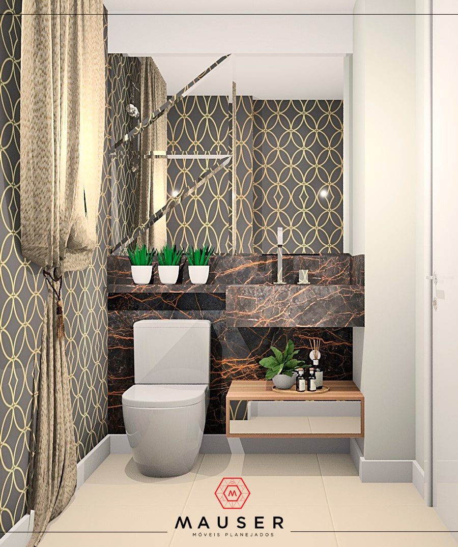 Lavabo com marcenaria sob medida e cuba esculpida